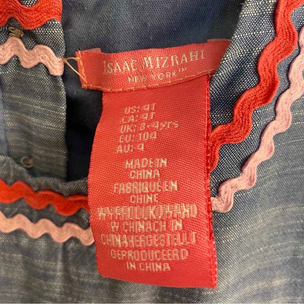 Isaac Mizrahi chambray dress with ribbons and ric rac